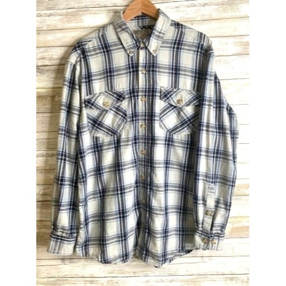 Duluth Trading Co. Mens Blue & White Plaid Long Sleeve Button-Up Shirt L/Tall 10